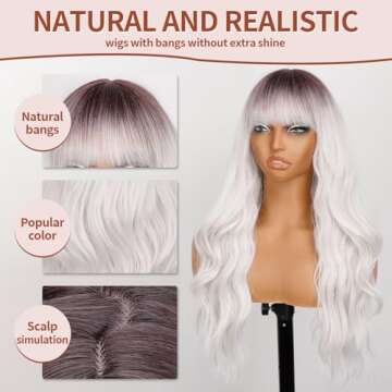 ORSUNCER Long Wavy Wigs with Bangs for Women Ombre Wig Synthetic Wavy Hair wigs for black white wome...