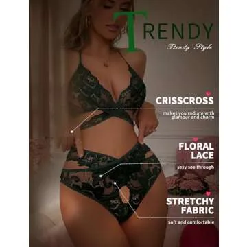 Donnalla Women Sexy Lingerie Set Two Piece Lace Bra and Panty Set Babydoll Sleepwear, Dark Green, X-Large