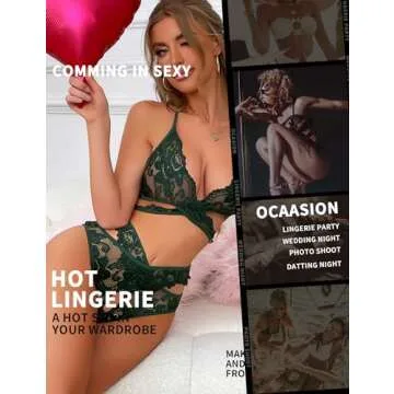 Donnalla Women Sexy Lingerie Set Two Piece Lace Bra and Panty Set Babydoll Sleepwear, Dark Green, X-Large