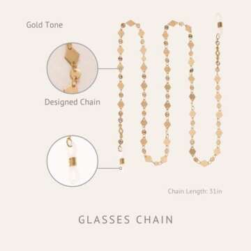 Ettika Glasses Strap. Eye Glasses Holders Around Neck, Sunglasses Strap. Real Aces Gold Tone Plated. Mothers Day Gifts