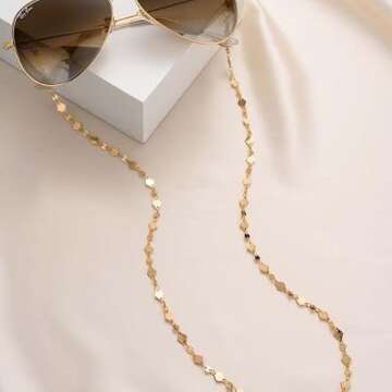 Ettika Glasses Strap. Eye Glasses Holders Around Neck, Sunglasses Strap. Real Aces Gold Tone Plated. Mothers Day Gifts