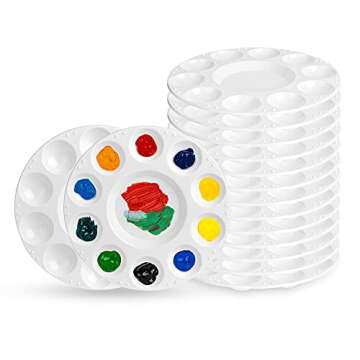 Amazon Basics 15 Piece Round Paint Tray Palettes, White, 6.7 x 6.7 x 0.4 in