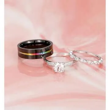 TIGRADE Rainbow Titanium Ring - Stylish and Durable Wedding Band for Couples