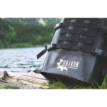 Drakon Outdoors 40L Waterproof Dry Bag Survival Backpack - Roll Top Go-Bag Perfect for Boating, Camping, Hunting, Kayaking - Black Padded Adjustable Straps With MOLLE System