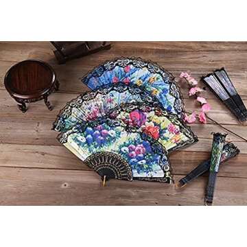 HUNANBANG 1 Dozen 12 Pieces Folding Hand Fans Church Wedding Gift, Party Favors, DIY Decoration Gift...