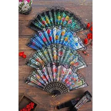 HUNANBANG 1 Dozen 12 Pieces Folding Hand Fans Church Wedding Gift, Party Favors, DIY Decoration Gift Size9 Wholesale 12pack (Flower)