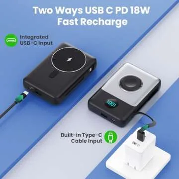 Magnetic Portable Charger 10800mAh for iPhone with Built-in Cables