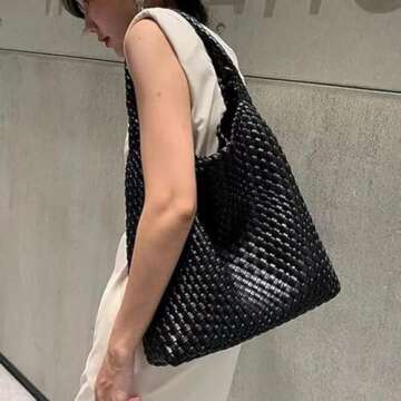 2025 Woven Leather Tote Bag with Purse, Large Capacity Soft Woven Bag Leather Shoulder Women Weekend...