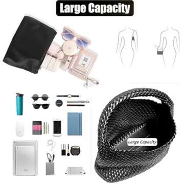 2025 Woven Leather Tote Bag with Purse, Large Capacity Soft Woven Bag Leather Shoulder Women Weekender Bag Shopper Handbag Travel Shoulder Bag (Black)