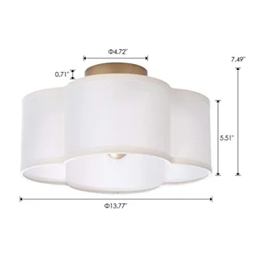 Modern Flush Mount Ceiling Light Fixture Farmhouse White Fabric Semi Ceiling Lamps with Gold 4 Lights Drum Shade for Bedroom Dining Room Entryway Hallway Nursery