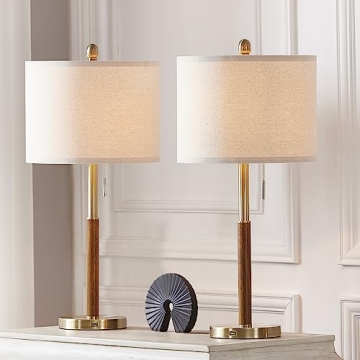 YAMEIWAN 28" Gold Bedside Lamps Set of 2 for Bedroom - Modern Table Lamp with USB Charging Port for ...