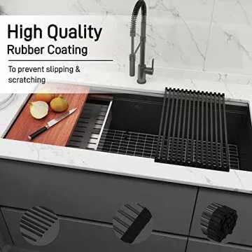 Bellemain Over Sink Drying Rack - Collapsible Space Saving Roll Up Sink Rack, Over The Sink Dish Drying Rack for Kitchen Sink - Foldable Stainless Steel & Silicone Dish Drainer, (Black, Medium)