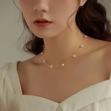 Dainty Gold Pearl Choker Necklace - Adjustable 15" Design