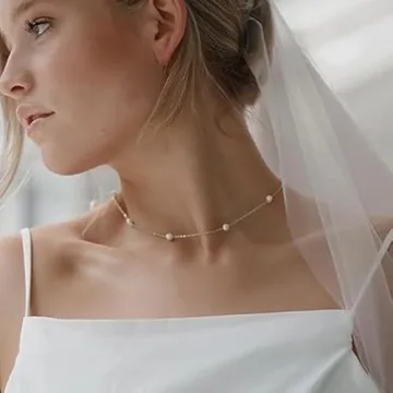 Dainty Gold Pearl Choker Necklace - Adjustable 15" Design