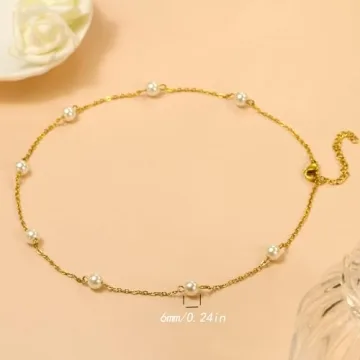 Dainty Gold Pearl Choker Necklace - Adjustable 15" Design