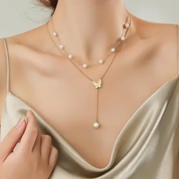 Dainty Gold Pearl Choker Necklace - Adjustable 15" Design