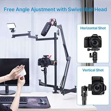 Live Broadcast Boom Arm, ULANZI Flexible Desk Mount Camera Arm Clamp Webcam Stand, Microphone Boom A...