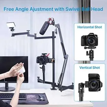Live Broadcast Boom Arm, ULANZI Flexible Desk Mount Camera Arm Clamp Webcam Stand, Microphone Boom A...