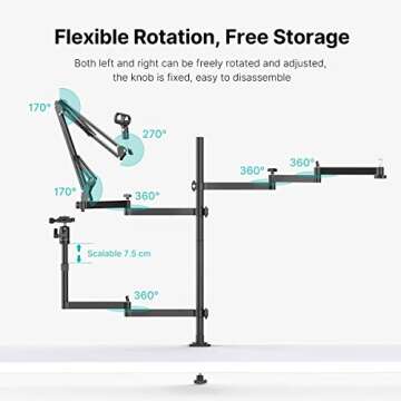 Live Broadcast Boom Arm, ULANZI Flexible Desk Mount Camera Arm Clamp Webcam Stand, Microphone Boom Arm for Blue Yeti Snowball Yeti Nano, Webcam, Camera, LED Light, Voice Recording, Podcasting
