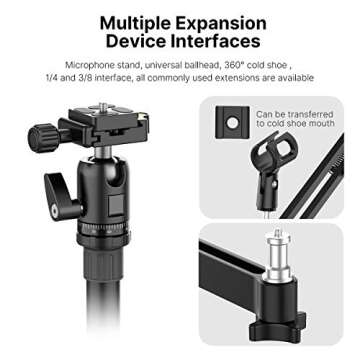 Live Broadcast Boom Arm, ULANZI Flexible Desk Mount Camera Arm Clamp Webcam Stand, Microphone Boom Arm for Blue Yeti Snowball Yeti Nano, Webcam, Camera, LED Light, Voice Recording, Podcasting