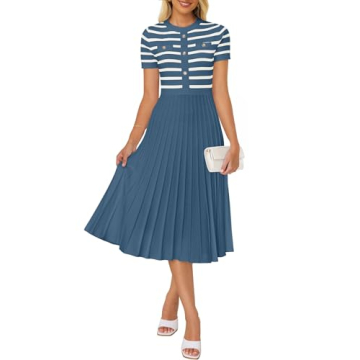 ZESICA Women's Striped Midi Dress Comfortable Stylish Knit