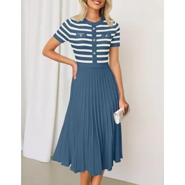 ZESICA Women's Striped Midi Dress Comfortable Stylish Knit