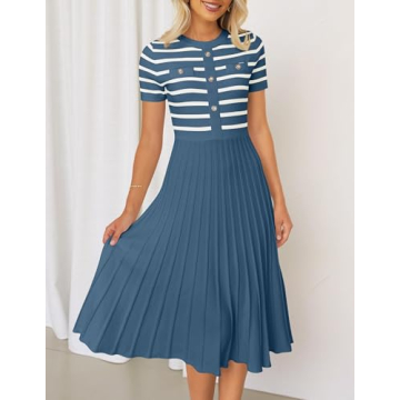 ZESICA Women's Striped Midi Dress Comfortable Stylish Knit