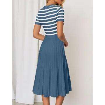 ZESICA Women's Striped Midi Dress Comfortable Stylish Knit