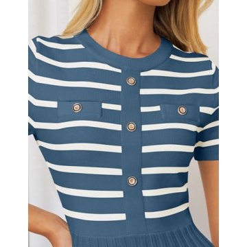 ZESICA Women's Striped Midi Dress Comfortable Stylish Knit