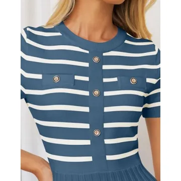 ZESICA Women's Striped Midi Dress Comfortable Stylish Knit