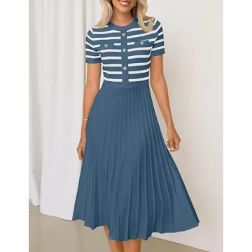 ZESICA Women's Striped Midi Dress Comfortable Stylish Knit