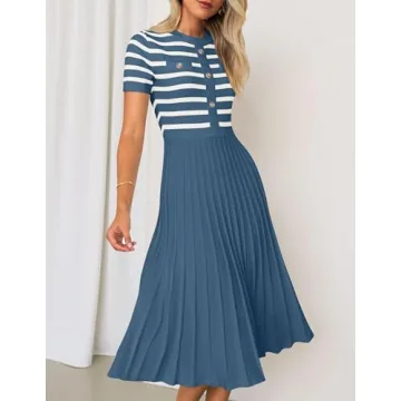 ZESICA Women's Striped Midi Dress Comfortable Stylish Knit