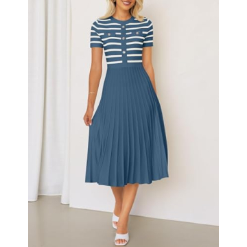 ZESICA Women's Striped Midi Dress Comfortable Stylish Knit