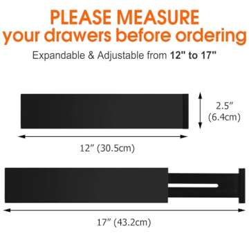 Ryqtop Bamboo Drawer Dividers Organizers, Kitchen Drawer Organizer, Adjustable Drawer Divider for Clothes, Kitchen, Dresser, Bedroom, Bathroom and Office, 4-Pack (Black, 12-17 IN)