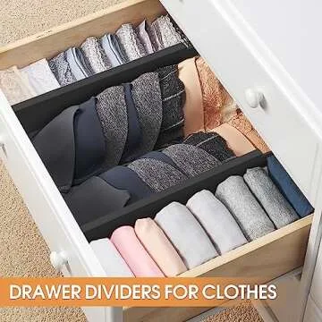Ryqtop Bamboo Drawer Dividers Organizers, Kitchen Drawer Organizer, Adjustable Drawer Divider for Clothes, Kitchen, Dresser, Bedroom, Bathroom and Office, 4-Pack (Black, 12-17 IN)