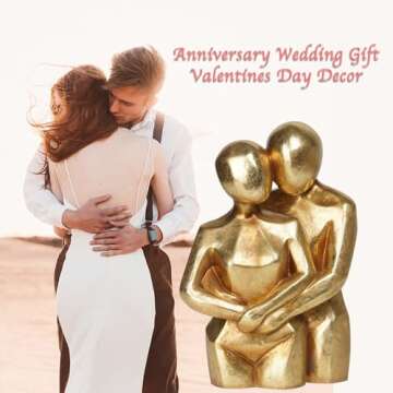 Hugging Couple Sculptures Home Décor - Modern Gold Decor Lovers Statues Resin Collectible Figurines Anniversary Wedding Valentines Day Decor Gift for Home Shelf Décor 7.25 x 4.25 x 10.5 Inch Guichifun