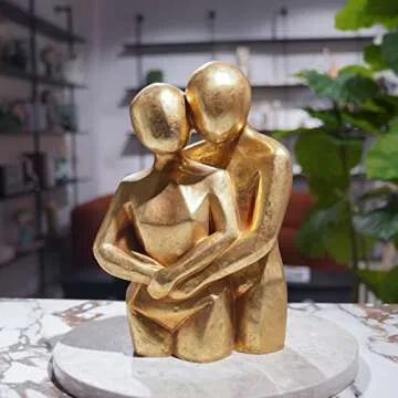 Hugging Couple Sculptures Home Décor - Modern Gold Decor Lovers Statues Resin Collectible Figurines Anniversary Wedding Valentines Day Decor Gift for Home Shelf Décor 7.25 x 4.25 x 10.5 Inch Guichifun