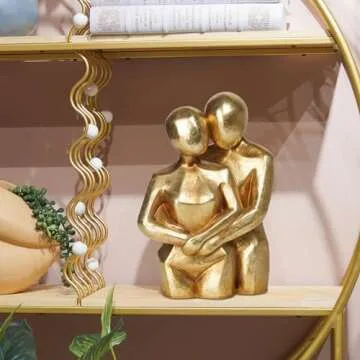 Hugging Couple Sculptures Home Décor - Modern Gold Decor Lovers Statues Resin Collectible Figurines Anniversary Wedding Valentines Day Decor Gift for Home Shelf Décor 7.25 x 4.25 x 10.5 Inch Guichifun