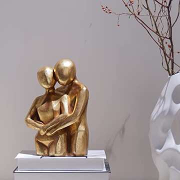 Hugging Couple Sculptures Home Décor - Modern Gold Decor Lovers Statues Resin Collectible Figurines Anniversary Wedding Valentines Day Decor Gift for Home Shelf Décor 7.25 x 4.25 x 10.5 Inch Guichifun