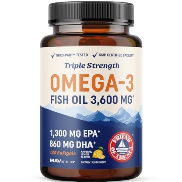 Triple Strength Omega 3 Fish Oil 3600 mg | EPA & DHA | Over 2100mg Omega-3 Fatty Acids | 1300mg EPA ...