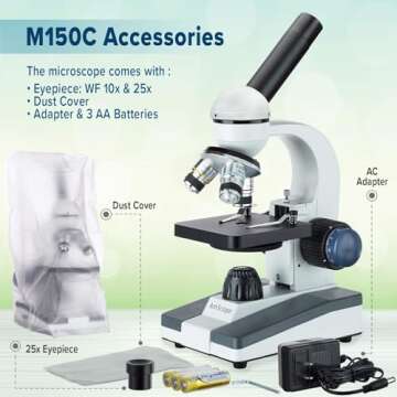 AmScope M150 Series Portable LED Monocular Student Compound Microscope - 40X-1000X Magnification - M...