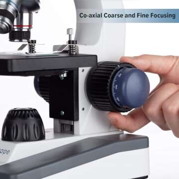 AmScope M150 Series Portable LED Monocular Student Compound Microscope - 40X-1000X Magnification - Microscope Kit Includes Dust Cover, 2 Clips & 2 Eyepieces