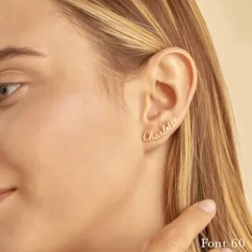 CAITLYNMINIMALIST 18K Gold Plated Sterling Silver Custom Name Personalized Writing Minimalist Personalized Word Stud Earrings Mother Bridesmaids Gift for Her