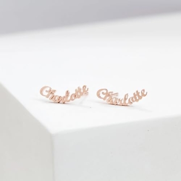 CAITLYNMINIMALIST 18K Gold Plated Sterling Silver Custom Name Personalized Writing Minimalist Personalized Word Stud Earrings Mother Bridesmaids Gift for Her