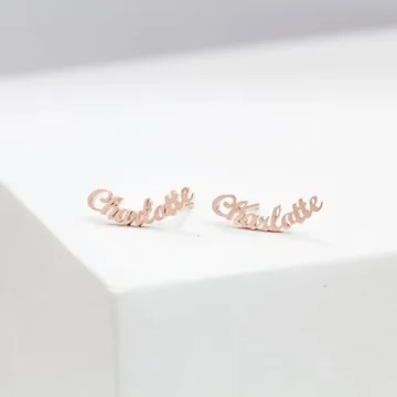 CAITLYNMINIMALIST 18K Gold Plated Sterling Silver Custom Name Personalized Writing Minimalist Personalized Word Stud Earrings Mother Bridesmaids Gift for Her
