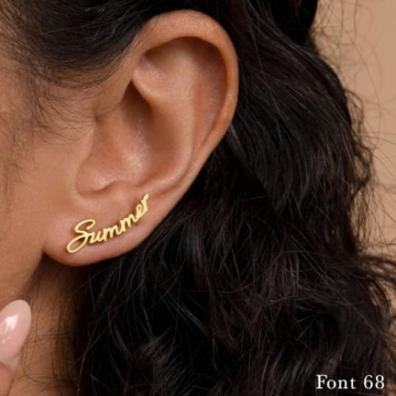 CAITLYNMINIMALIST 18K Gold Plated Sterling Silver Custom Name Personalized Writing Minimalist Personalized Word Stud Earrings Mother Bridesmaids Gift for Her