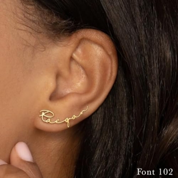 CAITLYNMINIMALIST 18K Gold Plated Sterling Silver Custom Name Personalized Writing Minimalist Personalized Word Stud Earrings Mother Bridesmaids Gift for Her