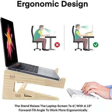 Thibault Laptop Stand for Desk, Laptop Riser Computer Stand Wooden MacBook Stand, Ergonomic Wood Lap...