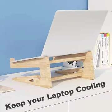 Thibault Laptop Stand for Desk, Laptop Riser Computer Stand Wooden MacBook Stand, Ergonomic Wood Laptop Holder Compatible with MacBook/Dell/HP/Lenovo 10-17 Laptops, Work from Home Laptop Riser