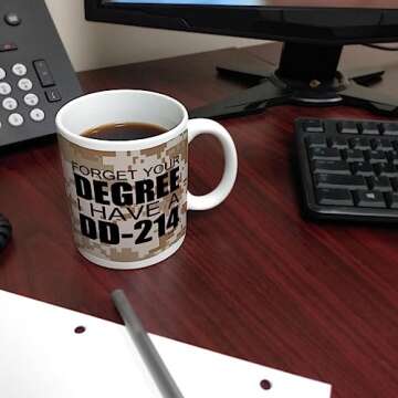 ThisWear Military Retirement Gift Forget Your Degree I Have a DD-214 Veteran Gift 11oz Ceramic Coffee Mug Camo